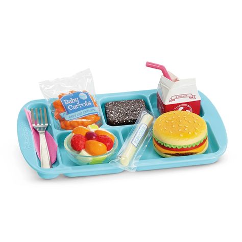 The Hot Lunch Set is a Truly Me accessory released in 2015 and retired in 2017. The retail cost was $28. 1 Tray 2 Cheeseburger 3 Baby Carrots 4 Fruit Cup 5 Milk Carton 6 Straw 7 Brownie 8 String Cheese 9 Fork 10 Napkin 11 See Also School Lunch Mini Lunch Bag School Lunch Set Allergy-Free Lunch Stackable Lunch Set Hot Lunch Set II American Girl Food, American Girl Doll Room, American Girl Doll Sets, American Girl Doll Food, Accessoires Barbie, American Girl Doll House, Lunch Set, Hot Lunch, American Girl Doll Diy