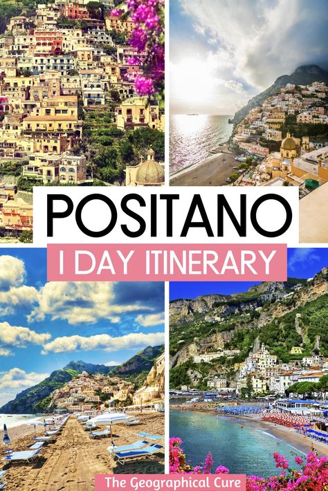 Pinterest pin for one day in Positano Positano Itinerary, Amalfi Coast Itinerary, Amalfi Coast Travel, Rome Itinerary, Rome Travel Guide, Italy Itinerary, Europe Trip Itinerary, Beautiful Town, Positano Italy