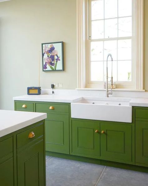 Lime Green Cabinets, Jewel Beetle Little Greene, Calke Green Kitchen, Bright Green Kitchen Cabinets, Bright Green Cabinets, Colourful Kitchen Cabinets, Mustard Kitchen Cabinets, Bottle Green Kitchen, Kendall Kitchen