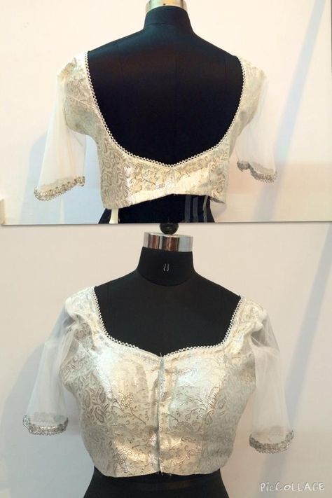 Silver brocade Blouse with Net sleeves-sold Silver Brocade Blouse Designs, Silver Brocade Blouse, Brocade Blouse Designs, Net Sleeves, Brocade Blouse, Brocade Blouses, Blouse Designs, Peplum Top, Women's Top