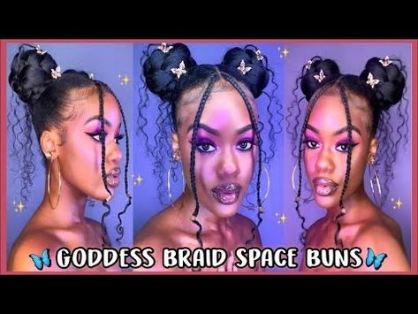 HOW TO: GODDESS BRAID SPACE BUNS 🦋 | Outre Braid Up Pre-Stretched Braiding Hair | Adaisha Miriam - YouTube Braid Space Buns, Race Hairstyles, Mixed Race Hairstyles, Braid In Hair, Braided Space Buns, Goddess Braid, Natural Hair Bun, Hair Bun Styles, Diy Hair Extensions