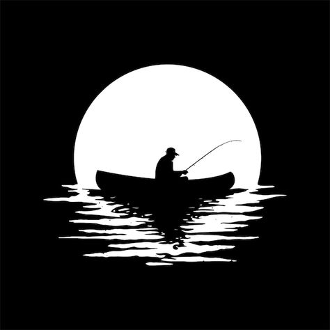 Vector silhouette man fishing at the moo... | Premium Vector #Freepik #vector #night #moon #construction #ocean Fishing Silhouette Designs, Fishing Boat Silhouette, Fishing Silhouette, Ship Silhouette, Boat Silhouette, Acrylic Paint Mediums, Boat Vector, Man Fishing, The Moo