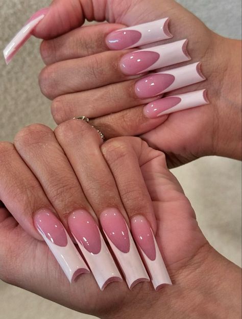 French Tip Nails Long, Stilleto Nails Designs, Punk Nails, February Nails, Hard Nails, Long Acrylic Nail Designs, Duck Nails, White French Tip, Drip Nails