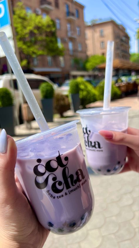 Taro boba tea consists of tapioca pearls at the bottom of a cup or glass with milk and fruit flavors mixed in. Taro Boba Tea, Milk And Fruit, Taro Boba, Bubble Tee, Bubble Tea Flavors, Vintage Food Posters, Bubble Tea Boba, Boba Drink, Bubble Milk Tea