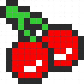 Cherries Perler Bead Pattern | Bead Sprites | Food Fuse Bead Patterns Image Pixel Art, Modele Pixel Art, Pixel Beads, Fuse Bead Patterns, Art Perle, Pixel Art Templates, Hama Beads Design, Perler Bead Templates, Motifs Perler