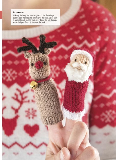 Christmas Finger Puppets, Christmas Knitting Projects, Knitted Christmas Decorations, Knitted Dolls Free, Christmas Knitting Patterns Free, Finger Puppet Patterns, Christmas Knit, Puppet Patterns, Christmas Knitting Patterns