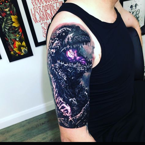 shin godzilla cover up i just got done. - australia Shin Godzilla Tattoo, Godzilla Tattoo Ideas, Godzilla Tattoo, Shin Godzilla, Shin Tattoo, Hand And Finger Tattoos, R Tattoo, Full Sleeve Tattoo, Tattoo Cover