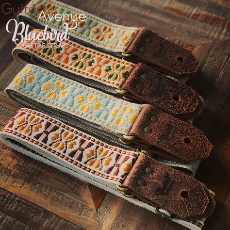 Pretty Guitar Straps, Guitar Straps Diy, Handmade Guitar Strap, Bass Guitar Straps, Acoustic Guitar Strap, Bluebird Vintage, Handmade Guitar, Unique Guitars, Archtop Guitar