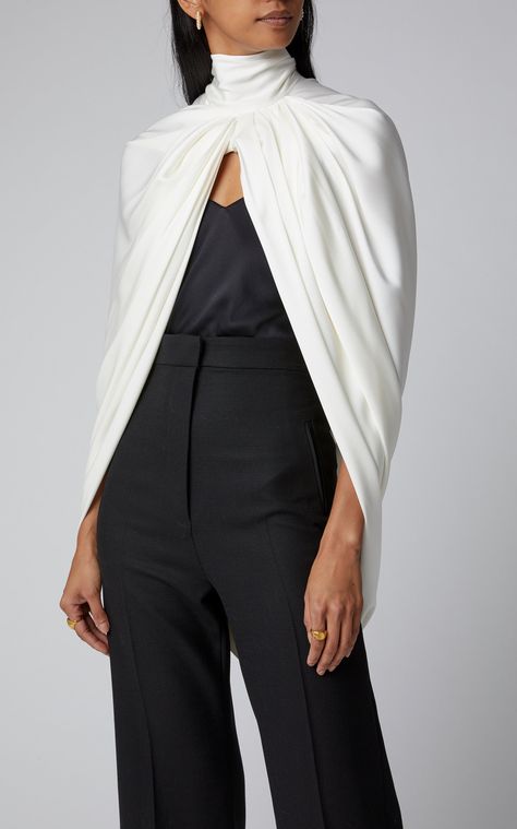 Magda Butrym Medford Scarf-Detailed Draped Silk-Satin Cape Gown Pants, Edgy Bridal, Cape Fashion, Peplum Jacket, Magda Butrym, Prabal Gurung, Abayas Fashion, Embroidered Denim, Elie Saab