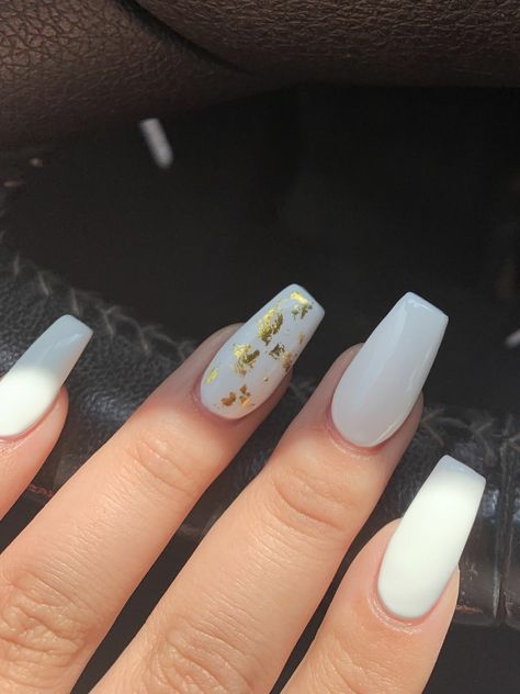 +23 Top White Nails With Gold Flakes White Nails With Gold Flakes, Basic White Nails, Nails With Gold Flakes, White Nails With Gold, White Gel Nails, Nails With Gold, Gold Acrylic Nails, White Acrylic Nails, Gold Nail