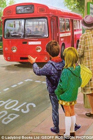 Bus Stop Memory Drawing, Peter And Jane, Quilted Anorak, Memory Drawing, Bus Art, Composition Painting, Human Figure Sketches, Spot The Difference, Ladybird Books