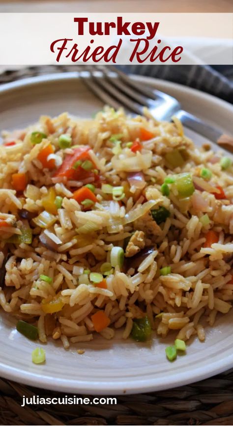 Turkey Fried Rice Turkey Fried Rice, Gluten Free Dairy Free Dinner, Lunch Sides, Leftover Turkey Recipes, Easy Turkey, Leftover Turkey, Fried Rice Recipe, White Rice, Rice Dishes