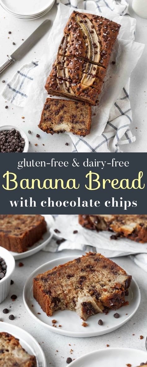 This is THE BEST gluten-free chocolate chip banana bread! It's so easy to make and super moist! It also happens to be dairy-free.