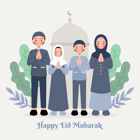 Happy eid mubarak family illustration vector flat concept Eid Mubarak Family, Eid Mubarak Greeting, Muslim Art, Ramadan Cards, Eid Card Designs, Hari Hari, Eid Mubarak Greetings, Happy Eid Mubarak, Muslim Family