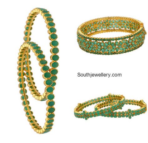 Emerald Bangles Indian, Gold Necklace Designs Latest, Emerald Bangles, Pearl Bangles Gold, Latest Indian Jewellery, 22 Carat Gold Jewellery, Ruby Bangles, Diamond Necklace Designs, Gold Pendant Jewelry