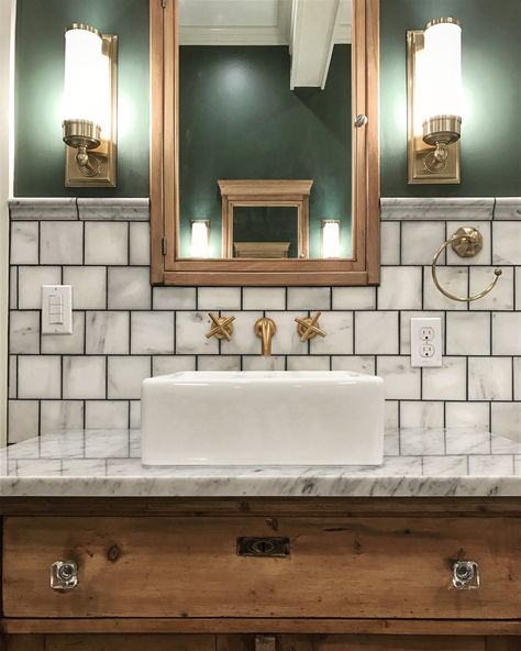 Makeover Kamar Mandi, Bad Inspiration, Wall Mount Faucet, Upstairs Bathrooms, Bathroom Redo, Bathroom Renos, Gold Walls, House Bathroom, Beautiful Bathrooms