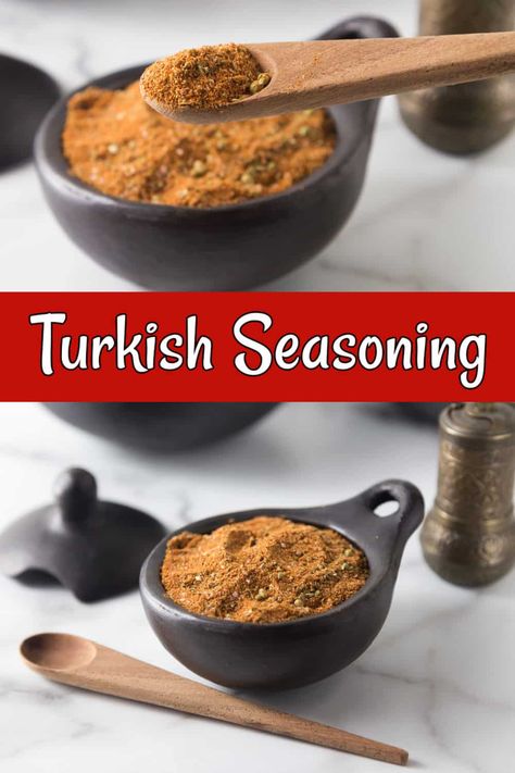 My Turkish seasoning recipe is all you will need to create great Turkish dishes, marinate meats, sprinkle on vegetable or rice. Turkish Seasoning Recipe, Turkish Seasoning, Turkish Food Traditional, Turkish Dishes, Turkish Spices, Turkey Seasoning, Spice Blends Recipes, Spice Mix Recipes, Homemade Spice Blends