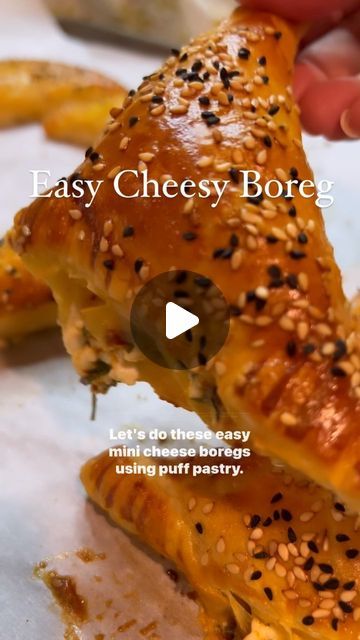 Mary Markarian on Instagram: "HOLIDAY MENU PLANNING? Try this easy cheese boreg recipe!  I love using puff pastry because it’s a huge time saver and is super versatile! Great for sweet or savory dishes and perfect for these little baked cheese boregs! I have another version of this using different cheese and phyllo dough! The cheese you use in this can be changed to whatever you prefer. You can use a combination of cheeses. Ackawi, mozzarella, queso blanco, feta, Picnik, or Jack would work great! Recipe ⬇️ 
Ingredients-
Puff pastry sheet (thawed)
1 cup cheese of your choice. I used feta. 
1 tsp @momcavefoods mild Aleppo pepper
Handful chopped parsley
1 egg plus a Tbsp of water whisked together 
Nigella seeds
Sesame seeds
Flour for dusting workspace 

Preheat oven to 375
Combine feta, Alepp Using Puff Pastry, Aleppo Pepper, Nigella Seeds, Easy Cheese, Baked Cheese, Phyllo Dough, Savory Dishes, Puff Pastry Sheets, Holiday Menus