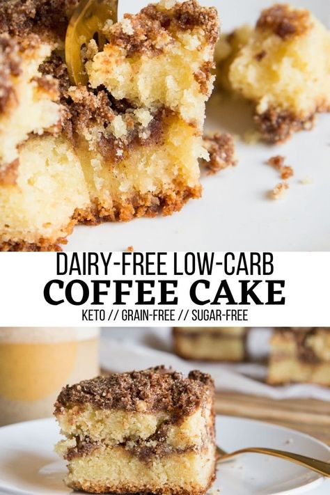 Dairy-Free Keto Coffee Cake - The Roasted Root Ketobiotic Foods, Bariatric Baking, Low Carb Coffee Cake, Keto Coffee Cake, Detox Life, Galletas Keto, Keto Cakes, Keto Cinnamon, Keto Baking