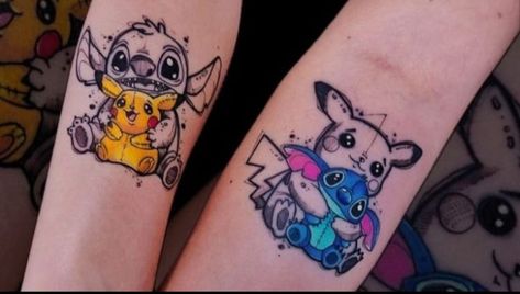 Tattoo Ideas Trending, Pokemon Tatoos Ideas, Matching Disney Tattoos, Disney Inspired Tattoos, Simbolos Tattoo, Matching Bff Tattoos, Bestie Tattoos, Pikachu Tattoo, Maching Tattoos