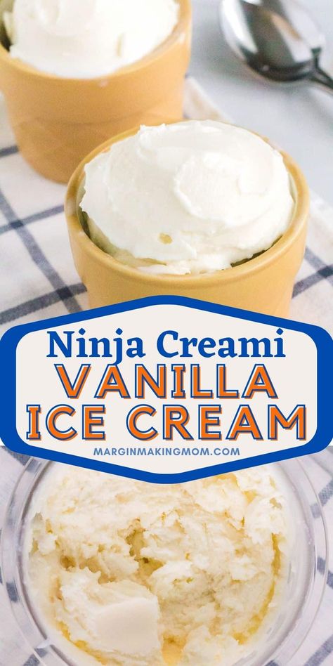 If you're looking for an easy Ninja Creami recipe that's perfect for beginners, why not start with a rich and creamy vanilla ice cream? This easy recipe requires just a few ingredients, but results in a delicious frozen dessert! Homemade Vanilla Ice Cream Ninja Creami, Vanilla Ice Cream Ninja Creami Recipe, How To Make Ice Cream With A Blender, Basic Ninja Creami Recipe, Nina Creamy Recipes, Ninja Vanilla Ice Cream Recipes, Ninja Creami Ice Cream Recipes Frozen Yogurt, Ninja Creami Light Vanilla Ice Cream, Best Vanilla Ice Cream Ninja Creami