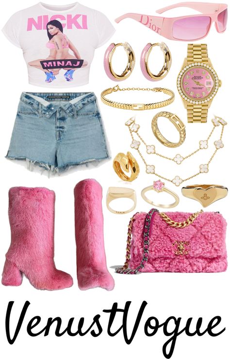 Pink Friday 2 Tour Outfit Ideas, Pink Concert Outfit Black Women, Pink Friday 2 Outfits, Pink Outfits Concert, All Pink Outfit Ideas, Pink Friday 2 Concert Outfits, Pink Friday Outfits, Pink Rolex Watch, Nicki Minaj Concert Outfit Ideas