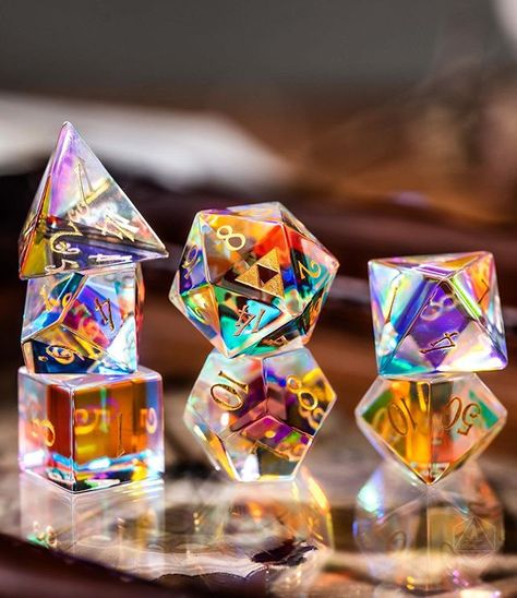 Dnd Dice Set, Dungeons And Dragons Dice, Dice Tray, Polyhedral Dice, Dnd Dice, Light Wave, Rpg Games, Dice Set, Dichroic Glass