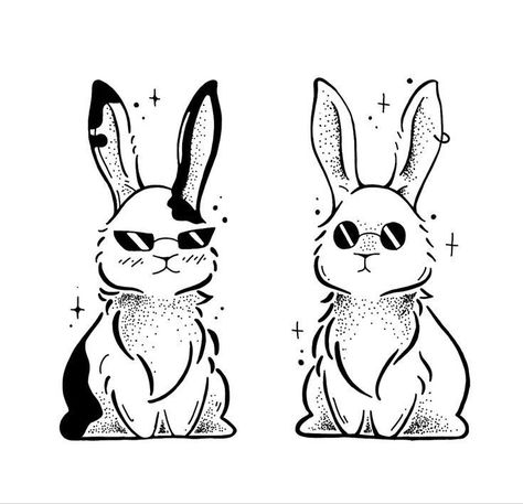 Two Deer Tattoo, Matching Rabbit Tattoos, Easter Tattoo Flash, Two Bunny Tattoo, Matching Bunny Tattoos, Bunny Tattoo Design, Easter Tattoo, Rabbit Tattoo Design, Nature Lover Tattoo