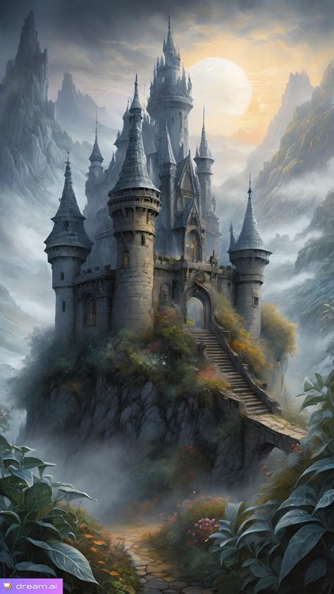 Giant Castle Fantasy Art, Magical Castle Fantasy Fairytale, Castle Fantasy Art, Royalty Theme, Enchanted Castles, Ancient Castle, Anton Pieck, Fantasy Wizard, Fairytale Cottage