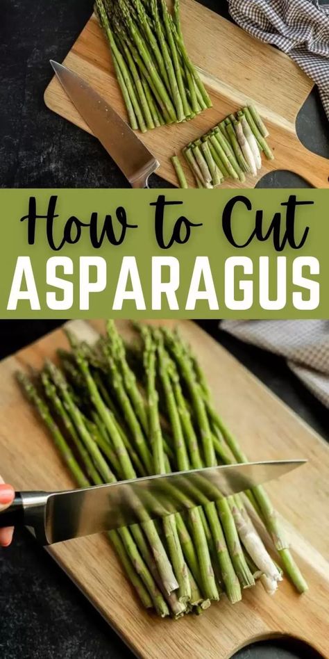 Follow these easy steps on How to Cut Asparagus. Asparagus is an easy side side that has many health benefits and is a delicious vegetable. Learn the best and easiest way to trim asparagus. #eatingonadime #howto #cutasparagus #knifeskills How To Cut Asparagus, How To Store Asparagus, How To Make Asparagus, Glass With Water, Storing Fruit, Storing Vegetables, Steamed Asparagus, Fruit And Vegetable Storage, How To Cook Asparagus