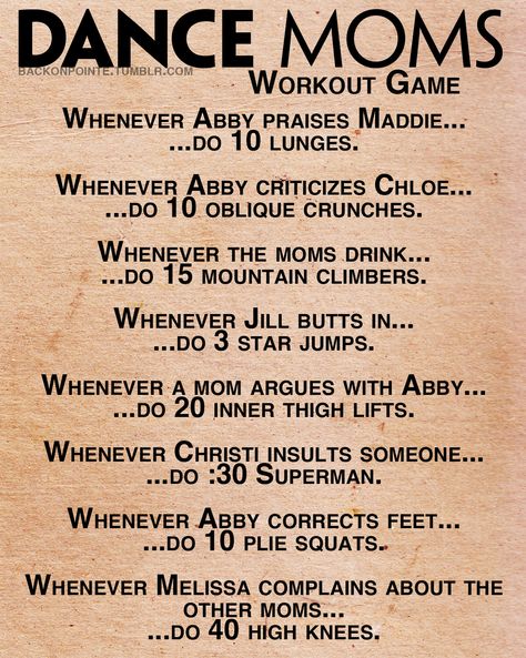 .. Dance Moms Workout, Tv Show Workouts, Movie Workouts, Tv Workouts, Oblique Crunches, Dance Humor, Workout Games, I Work Out, The Dance