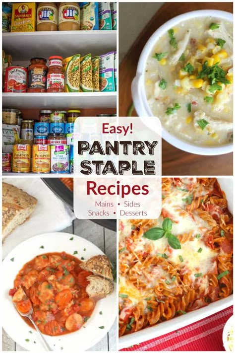 With a well-stocked pantry, it's easy to whip up delicious AND nutritious recipes in no time! Simple baking ingredients like these transform into decadent baked goods! Check out all the inspiring recipe ideas - from desserts, treats and snacks to main courses and simple side dishes! | shelf stable meals | shelf stable food | shelf stable recipes | stockpile food | stockpile food list | stockpiling | easy recipes | basic cooking | www.TwoHealthyKitchens.com Meals In A Bag, Shelf Stable Food, Shelf Stable Meals, Stockpile Food, Food Stockpile, Shelf Cooking, Pantry Cooking, Stocked Pantry, Pantry Freezer