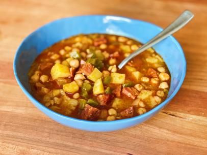 Potaje de Garbanzos (Cuban Garbanzo Bean Stew) Recipe | Gabriela Rodiles | Food Network Garbanzo Bean Stew, Garbanzo Bean Recipes, Spanish Chorizo, Beans Potatoes, Recipes With Ingredients, Garbanzo Bean, Cuban Dishes, Cuban Style, Cuban Food