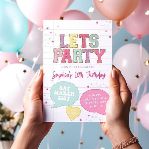 Preppy Patch Letters Birthday Invitation Template | Editable Girl Birthday Party Invite DIY S729 Letters Birthday, Birthday Party Invitations Diy, Patch Letters, Invitation Unique, Girl Birthday Party Invitations, Birthday Party Invite, Birthday Invitation Template, Girl Birthday Party, 10th Birthday