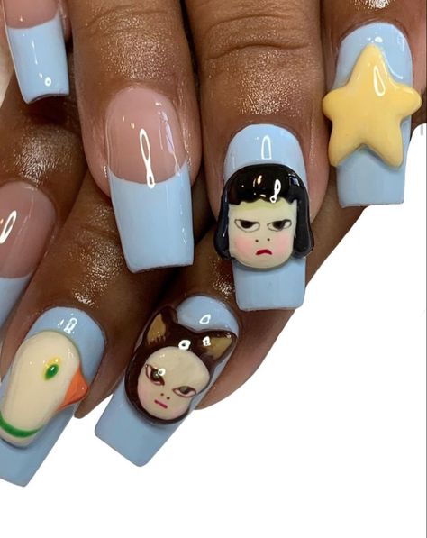 Nara Yoshitomo, Yoshitomo Nara, Punk Nails, Simple Gel Nails, Nails Only, Kawaii Nails, Dream Nails, Funky Nails, Pretty Acrylic Nails