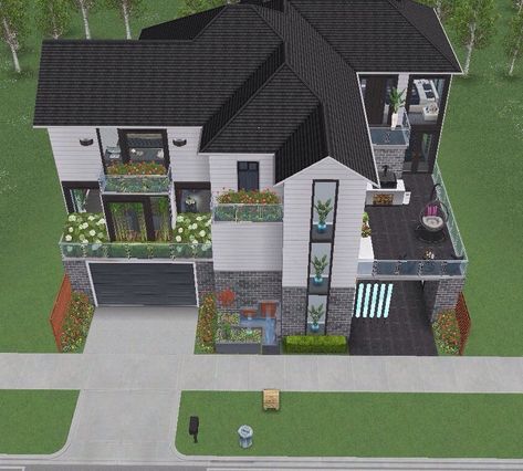 Casas The Sims Freeplay, Sims Freeplay Houses, Sims Free Play, Modern Garage, Sims Ideas, Black River, Sims Building, Sims House Plans, River City