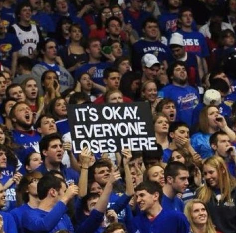 Allen Fieldhouse... it's okay, everyone loses here! #KU #Kansas #Jayhawks #RockChalk #RCJH Signs For Games, Ku Basketball, Rock Chalk Jayhawk, Ku Jayhawks, Rock Chalk, University Of Kansas, Kansas Jayhawks, Alma Mater, To Infinity And Beyond