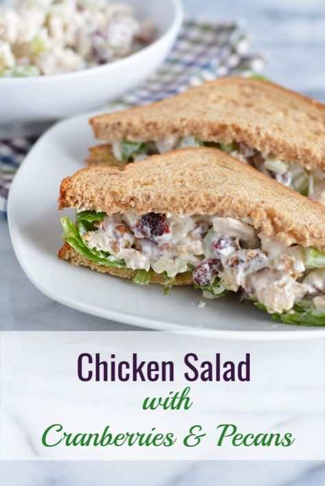 Who wants boring old chicken salad for their holiday party? Add the colors of the season with dried cranberries and chopped pecans. This chicken salad recipe is delicious on whole grain bread or simply a bed of lettuce. Chicken Salad With Cranberries, Salad With Cranberries, Cranberry Chicken Salad, Pecan Chicken Salads, Chicken Salad Recipe Easy, Pecan Chicken, Pecan Salad, Grain Bread, Renal Diet