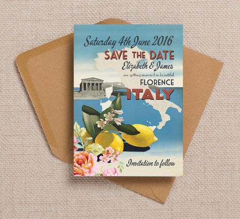 Italy Postcard, Destination Wedding Save The Date, Postcard Wedding, Vintage Invitations, Vintage Italy, Vintage Wedding Invitations, Vintage Fall, Date Cards, Wedding Save The Date