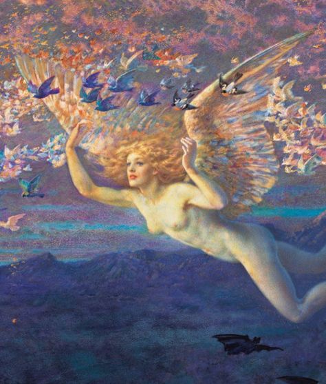 5,674 Likes, 70 Comments - Paintings Daily (@paintings.daily) on Instagram: “Edward Robert Hughes, 19th Century. I'd love to hear about what you guys would like to see on this…” Edward Robert Hughes, Robert Hughes, Moon In Pisces, Oil Painting Woman, Pre Raphaelite Art, Greek Mythology Art, Figurative Artwork, Angel Painting, Pre Raphaelite