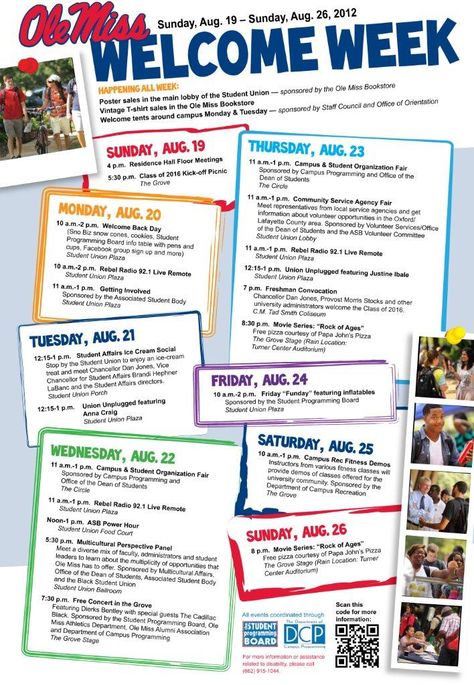 Cute/fun poster layout for calendar of activities for my booster club College Orientation Ideas, Orientation Week Activities College, University Activities Ideas, Student Orientation Ideas, College Welcome Week Ideas, College Magazine Ideas, Welcome Week College Events, College Activities Events Student Fun, Student Activities College Events