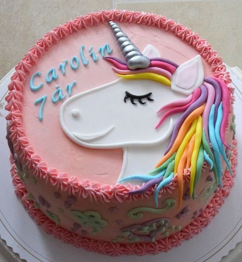 Unicorn Flat Cake, Round Unicorn Cake, Birthday Cake 5th Girl, Girls 7th Birthday Cakes, Simple Unicorn Cake, Latest Cake Design, Unicorn Cake Design, Icing Cake Design, Rainbow Cake Pops