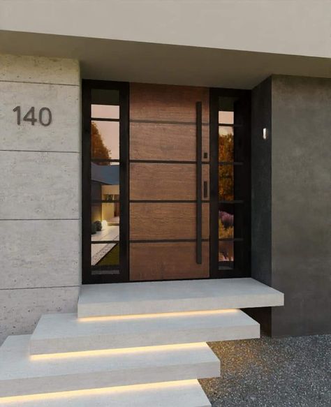 Exterior House Colors With Stone Brown, Entrance Door Design Indian, Main Entrance Door Design Modern, Modern Front Door Entrance, Door Design Iron, Gate Door Design, Door Design Modern Luxury, Door Design Steel, Entrance Door Design Modern