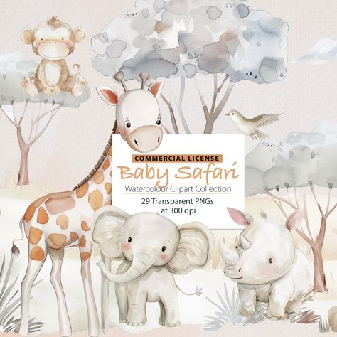 Baby Safari Animals Watercolour Clipart Collection | Watercolor Safari Animals Clipart  | Baby Safari Animals | Cute Safari Animals by SweetPeaPapierCo on Etsy Safari Baby Png, Safari Animals Watercolor, Safari Watercolor, Safari Animals Clipart, Cute Safari Animals, Baby Safari Animals, Safari Design, Animals Watercolor, Clipart Baby