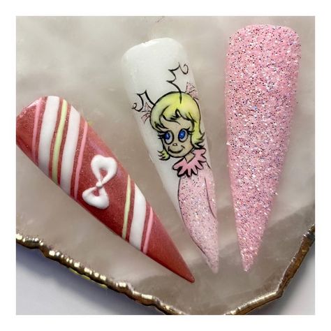 Cindy Lou Who Nail Art, Cindy Lou Who Nails, Whoville Nails, Pink Grinch Nails, Martha May Whovier, Grinch Nails, Nail Boutique, Cindy Lou Who, Bar Crawl