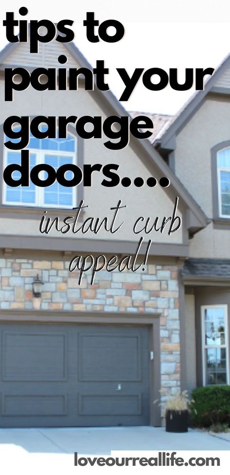 Follow these simple tips to paint your garage doors. Learn what type of paint to use and tips and tricks to ensure the paint will last! Get instant curb appeal with this easy diy home project for beginners. #garagedoor #curbappeal #diyproject #exteriorpaint Should Garage Doors Match Shutters, Front Door And Garage Door Match, Aluminium Garage Doors, Garage Door Colors, Garage Door Paint, Easy Diy Home Projects, Garage Door Panels, Chalk Paint Furniture Diy, Type Of Paint