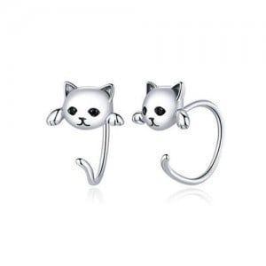 J Hoop, Black Cat Earrings, Gatto Carino, Cat Earrings Studs, Cat Tail, Silver Cat, Cat Ear, Cat Earrings, Animal Fashion