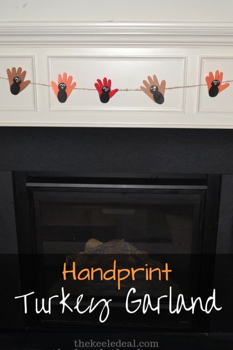 Handprint Turkey Garland Craft. This turkey Garland is an adorable addition to your Thanksgiving decor and bonus the kids will love helping you make all of the turkeys! #thanksgivingcraft #Thanksgivingdecor #diy Turkey Garland, Thanksgiving Decorations For Kids, Thanksgiving Mason Jar, Handprint Turkey, Diy Kids Table, Garland Craft, Thanksgiving Garland, Diy Turkey, Turkey Handprint