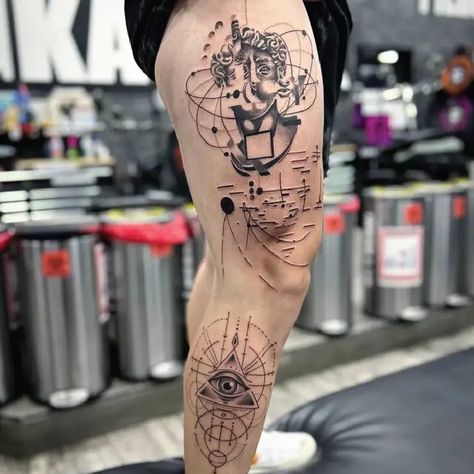 Geometric Greek Full Leg Sleeve Abstract Dotwork Fine Line Tattoo Idea & Design Geometric Greek Full Leg Sleeve Tattoo Done At Geometric Greek Tattoo, Full Leg Sleeve Tattoo, Full Leg Sleeve, Peter Griffin, Fine Line Tattoo, Leg Sleeve Tattoo, Line Tattoo, Leg Sleeve, Leg Sleeves