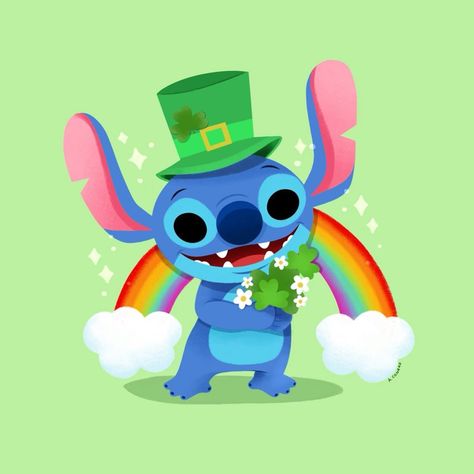 Amanda Conrad on Instagram: “🌈Happy (early) St Patrick’s Day from Stitch! 🌈☘️✨” Holiday Pfp, Sant Patrick, St Patricks Day Wallpaper, Lilo And Stitch Characters, Beauty And The Beast Movie, Day Wallpaper, Cute Disney Drawings, Stitch And Angel, Happy St Patricks Day